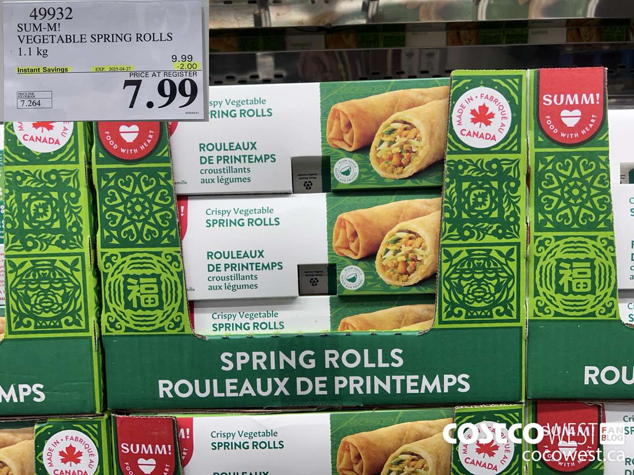 49932 SUM-M! VEGETABLE SPRING ROLL 1 kg ($2.00 INSTANT SAVINGS EXPIRES ON 2025-04-27) $7.99