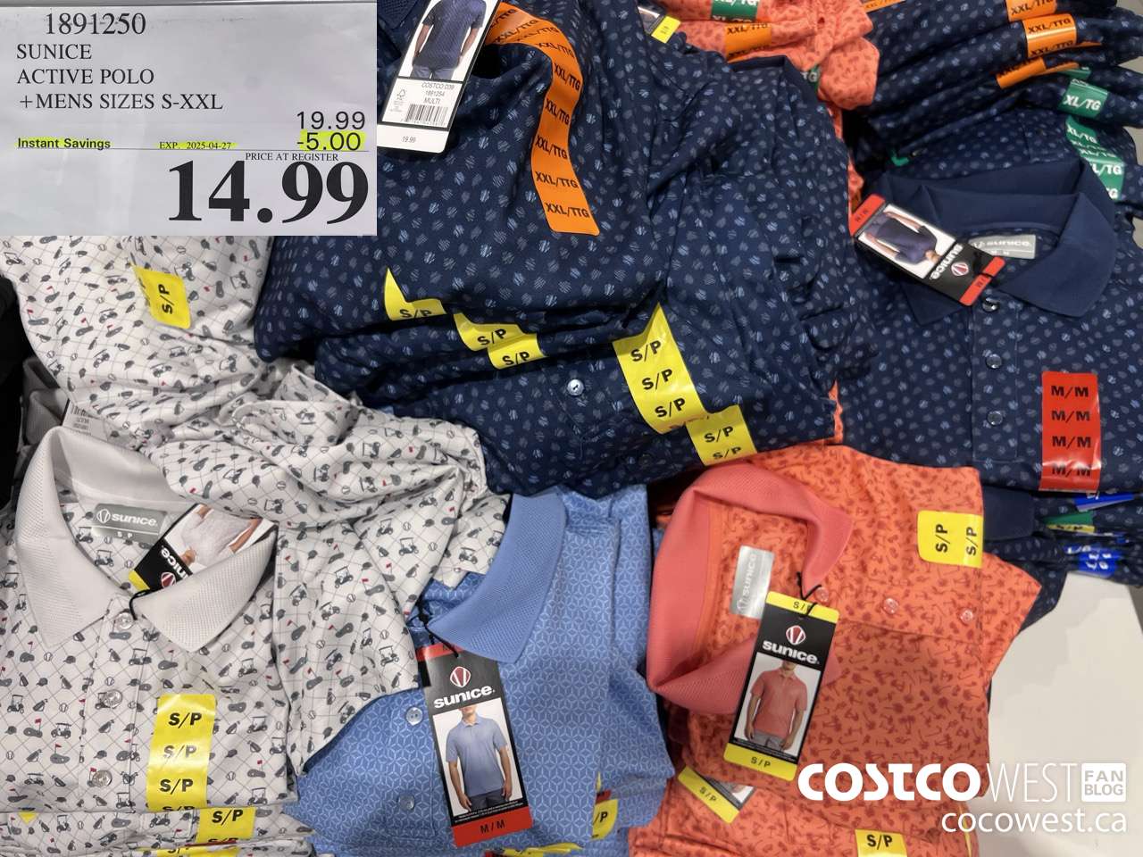 1891250 SUNICE ACTIVE POLO MENS SIZES S-XXL ($5.00 INSTANT SAVINGS EXPIRES ON 2025-04-27) $14.99