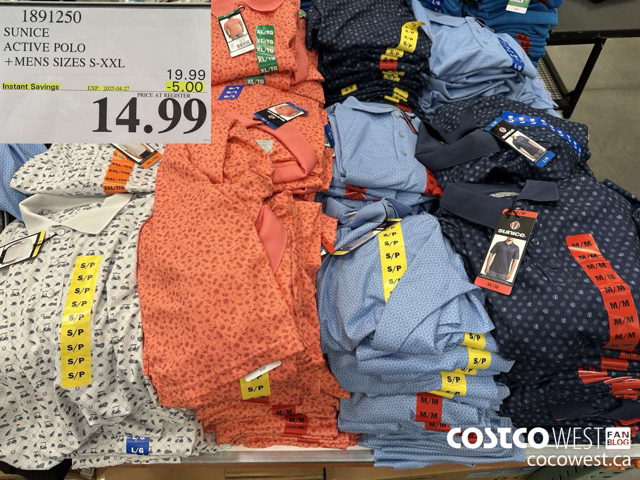 1891250 SUNICE ACTIVE POLO MENS SIZES S-XXL ($5.00 INSTANT SAVINGS EXPIRES ON 2025-04-27) $14.99