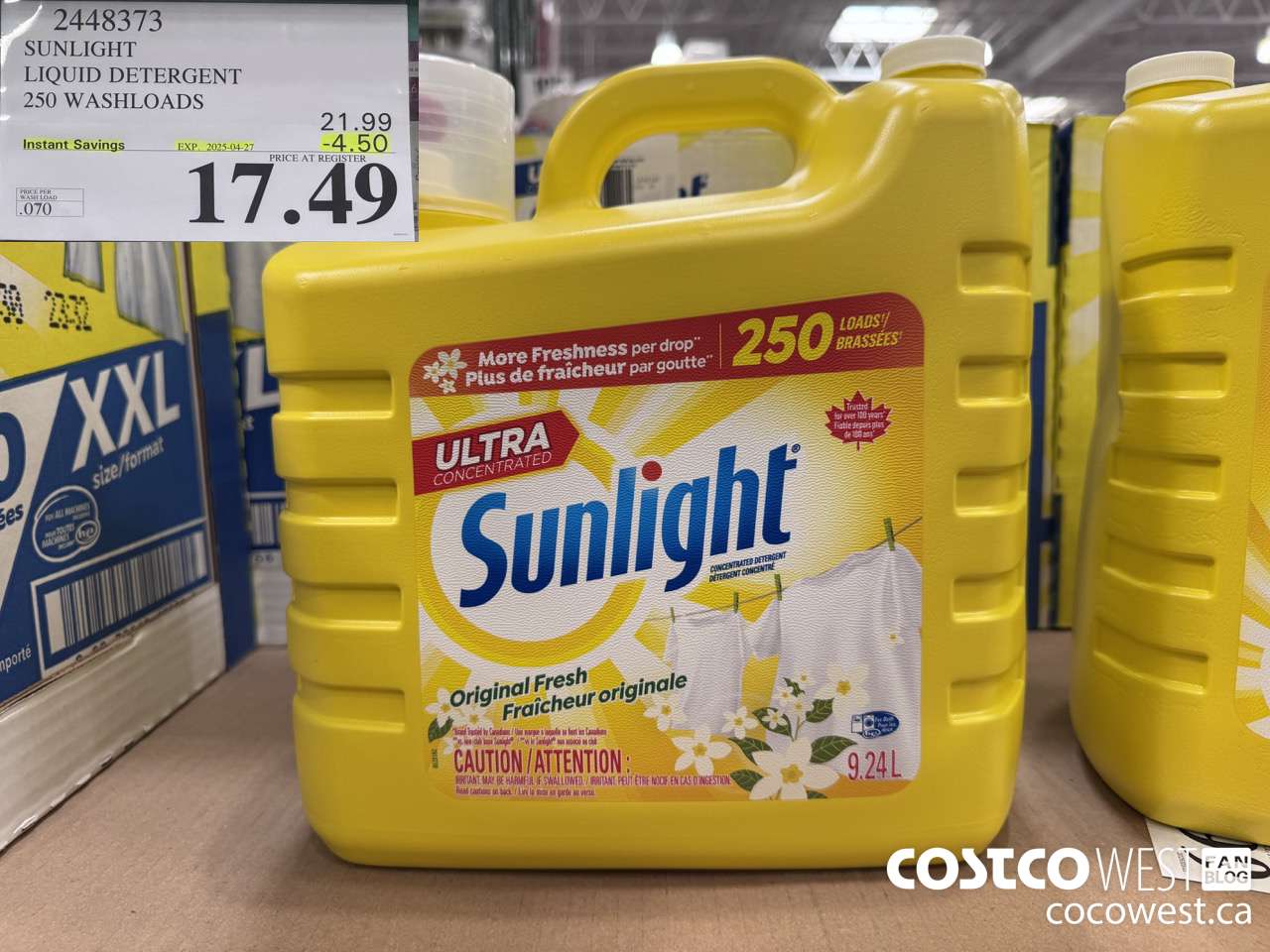 2448373 SUNLIGHT LIQUID DETERGENT 250 WASHLOADS ($4.50 INSTANT SAVINGS EXPIRES ON 2025-04-27) $17.49