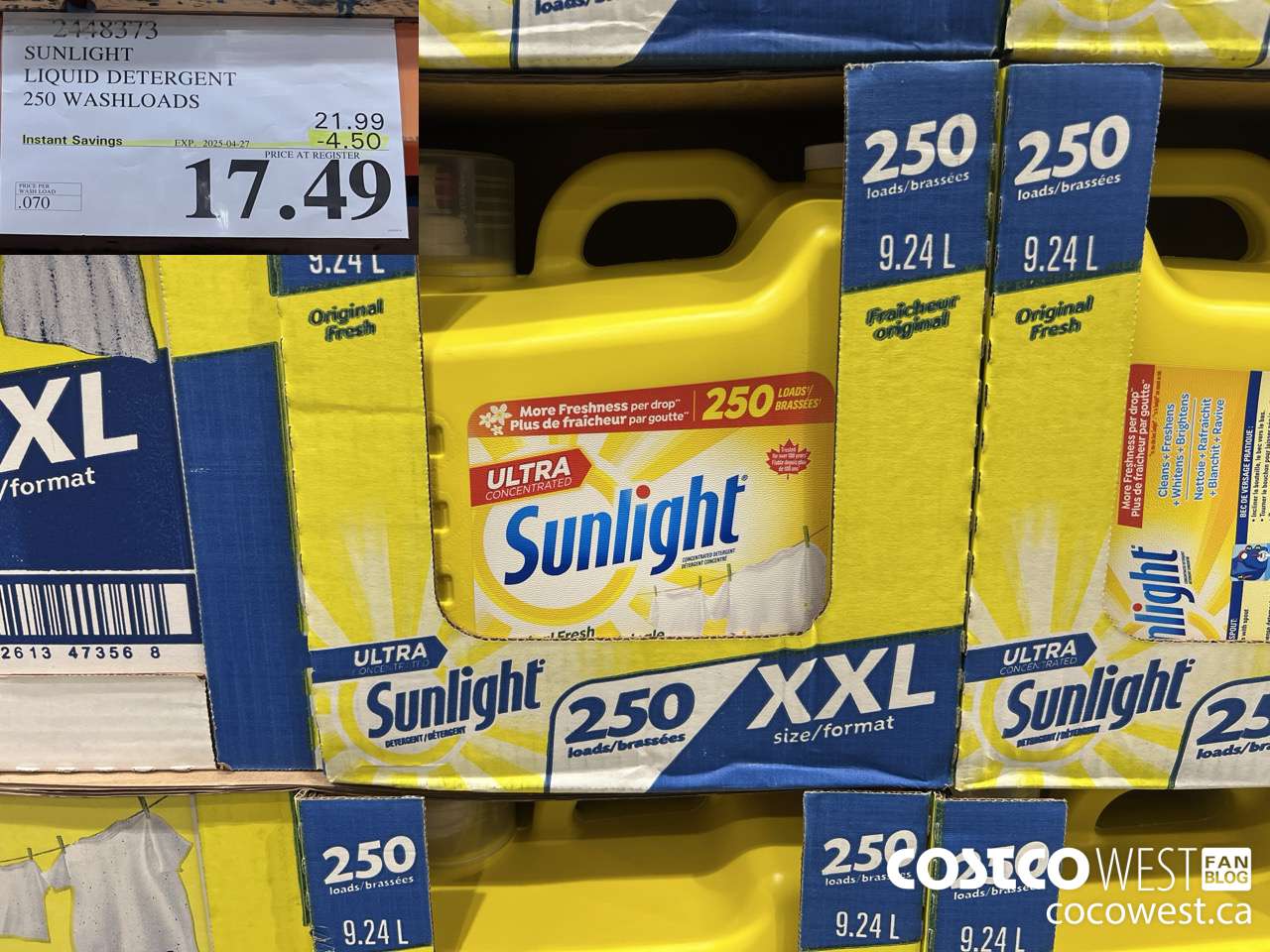 2448373 SUNLIGHT LIQUID DETERGENT 250 WASHLOADS ($4.50 INSTANT SAVINGS EXPIRES ON 2025-04-27) $17.49