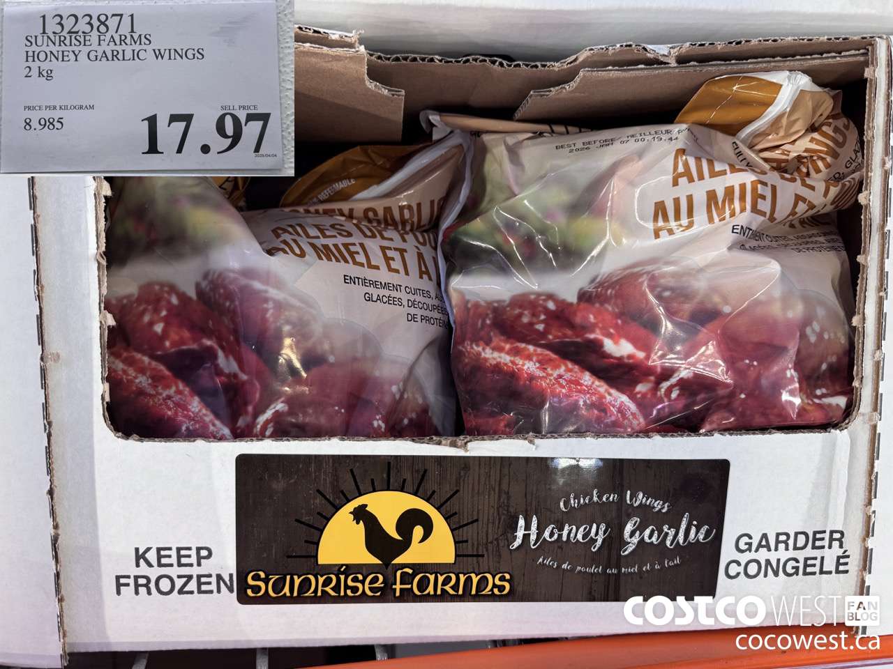 1323871 SUNRISE FARMS HONEY GARLIC WINGS 2 kg $17.97