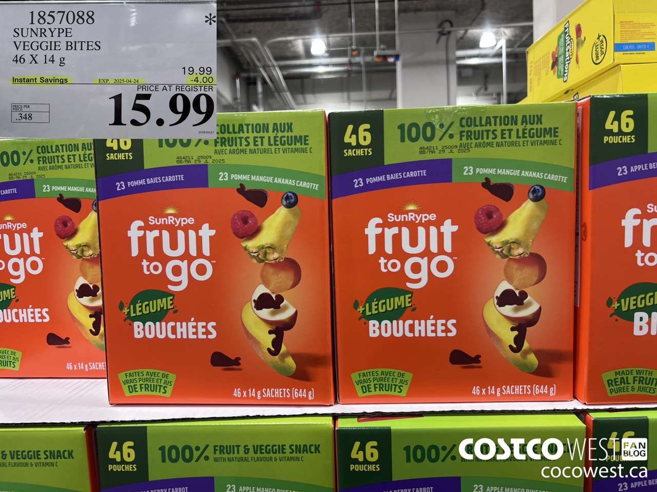 1857088 SUNRYPE VEGGIE BITES 46 X 14G ($4.00 INSTANT SAVINGS EXPIRES ON 2025-04-24) $15.99