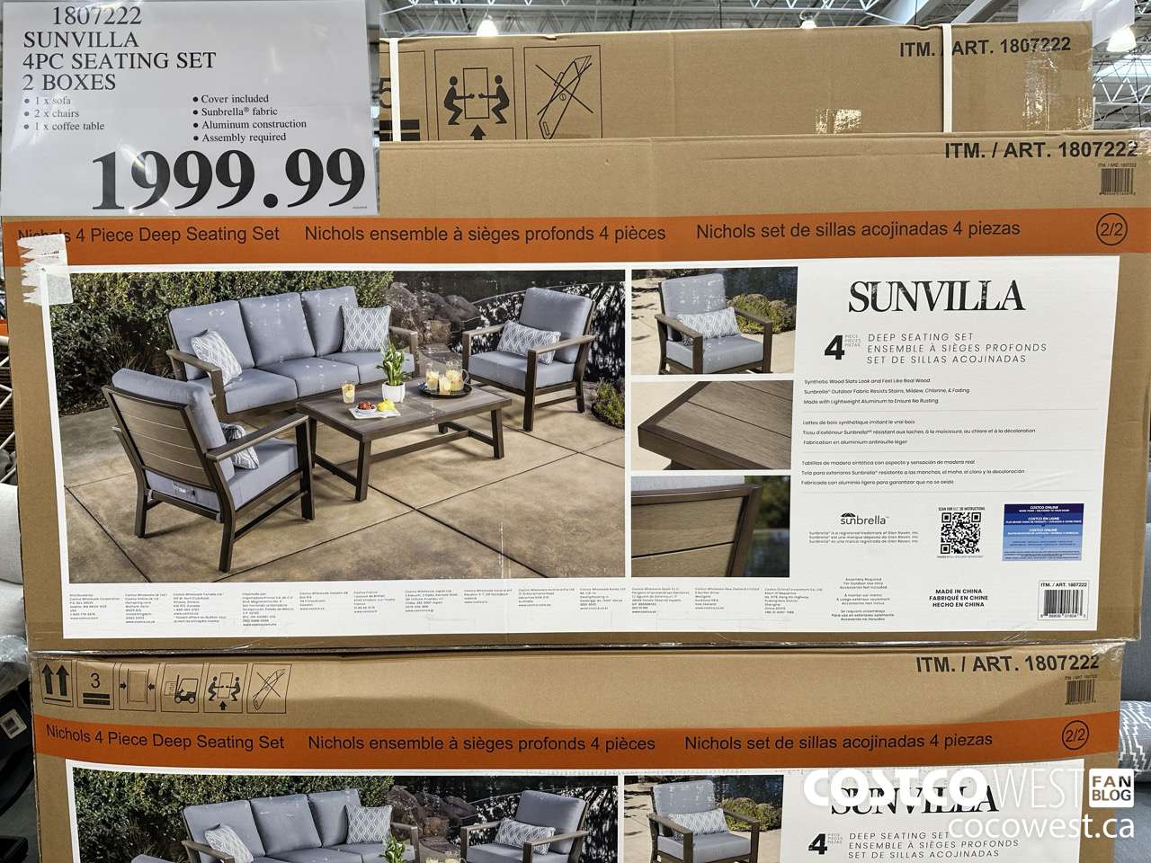 1807222 SUNVILLA 4PC SEATING SET 2 BOXES $1999.99