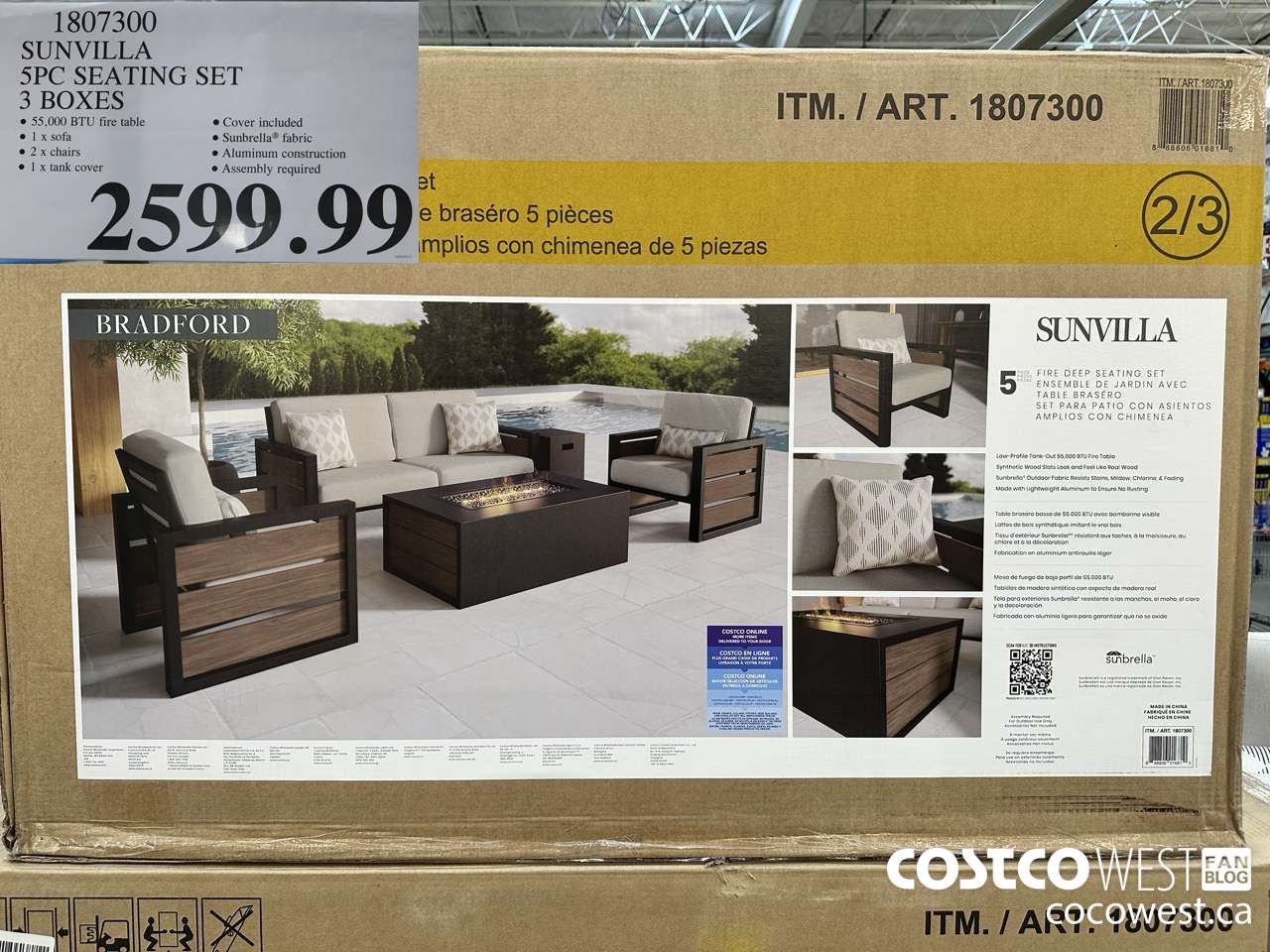1807300 SUNVILLA 5PC SEATING SET 3 BOXES $2599.99