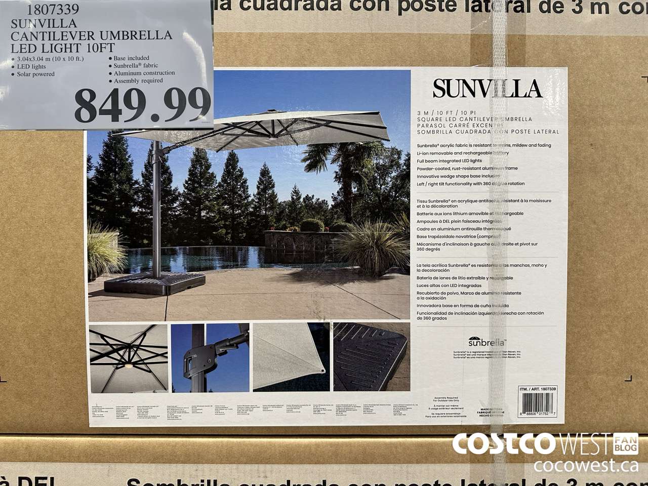 1807339 SUNVILLA CANTILEVER UMBRELLA LED LIGHT 10FT $849.99