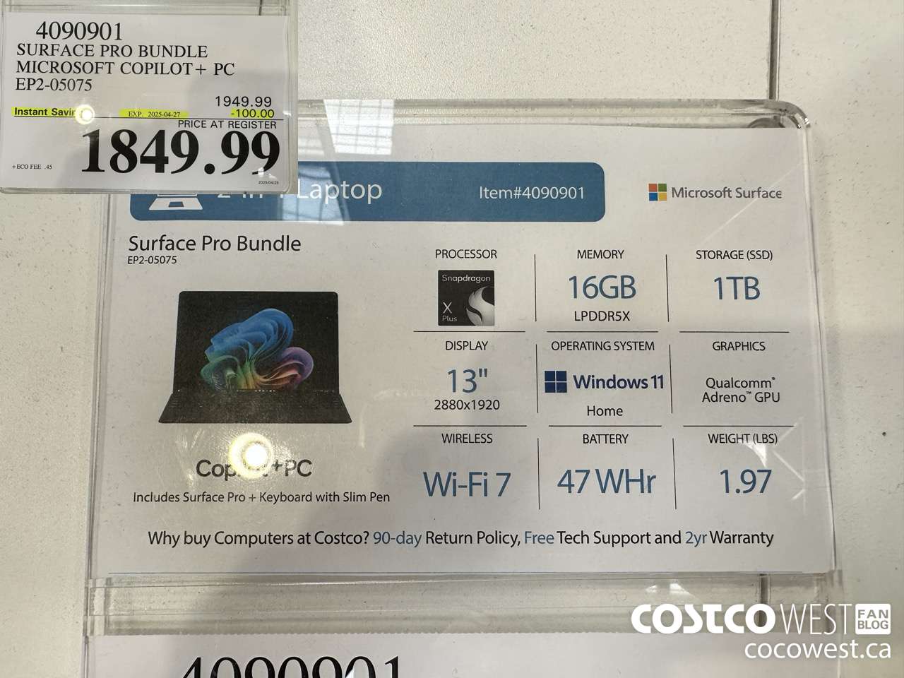 4090901 SURFACE PRO BUNDLE MICROSOFT COPILOT + PC EP2-05075 ($100.00 INSTANT SAVINGS EXPIRES ON 2025-04-27) $1849.99