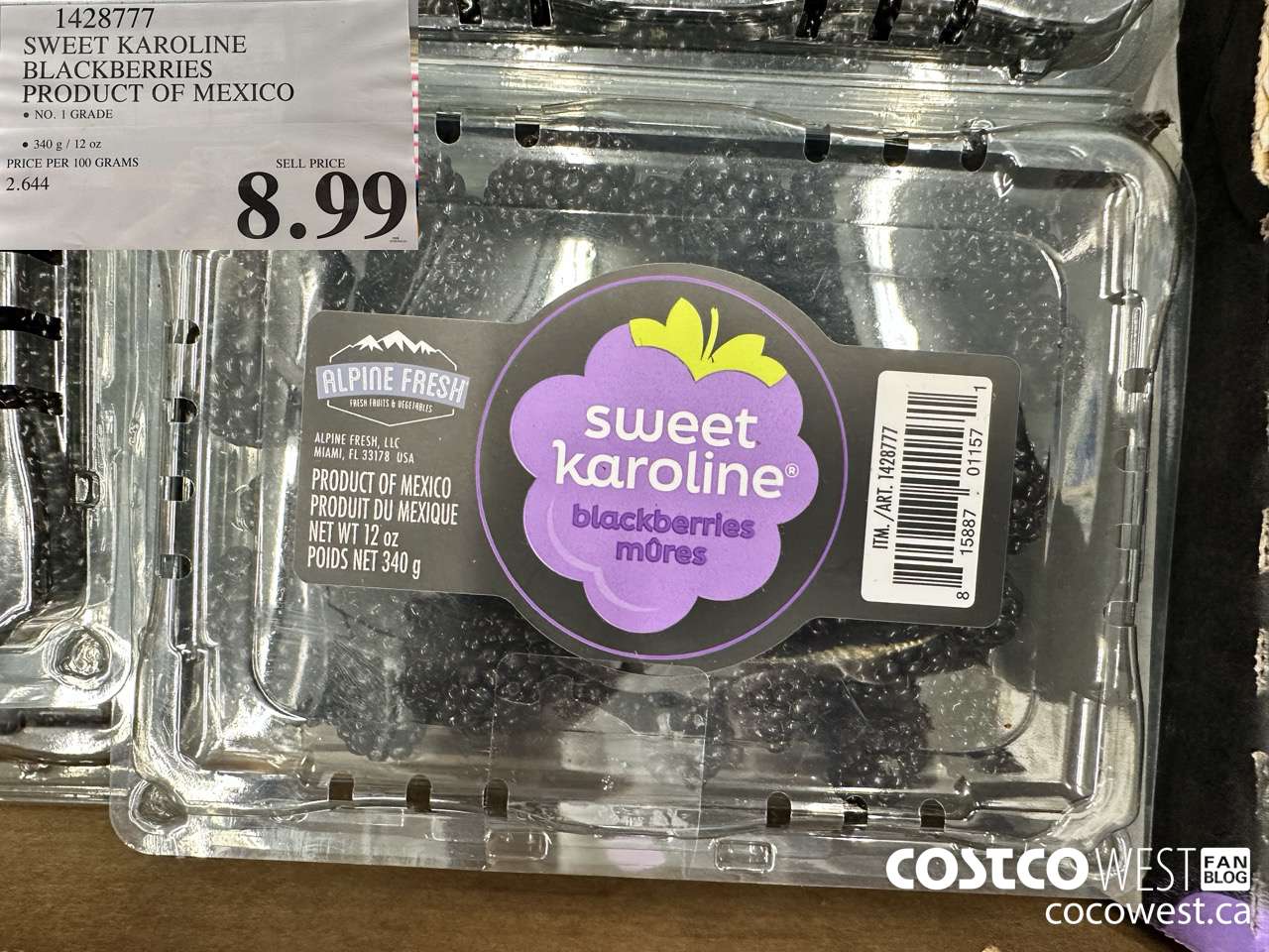 1428777 SWEET KAROLINE BLACKBERRIES PRODUCT OF MEXICO $8.99