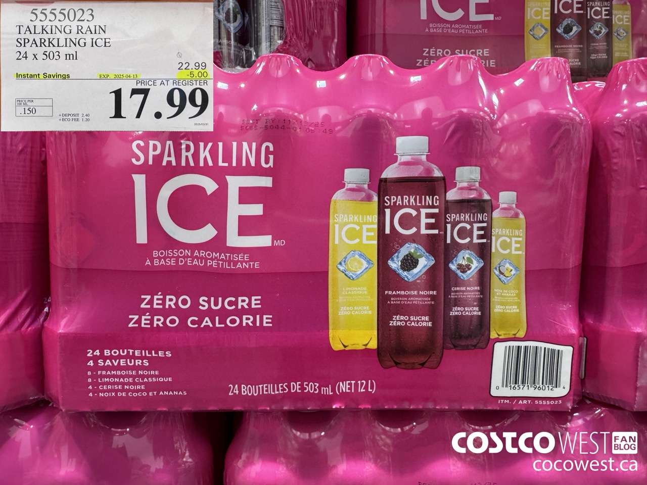 5555023 TALKING RAIN SPARKLING ICE 24 X 503ML ($5.00 INSTANT SAVINGS EXPIRES ON 2025-04-13) $17.99