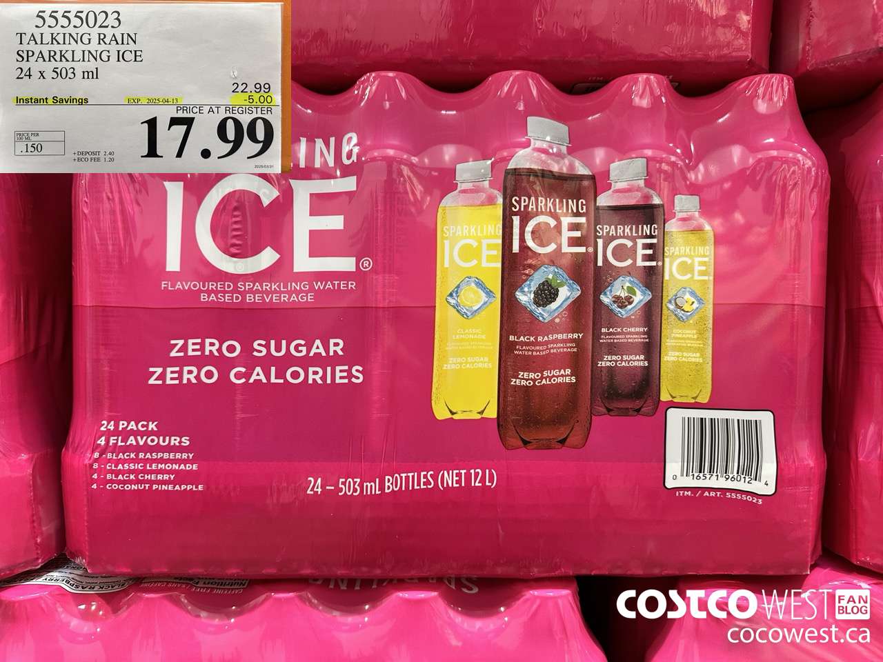 5555023 TALKING RAIN SPARKLING ICE 24 X 503ML ($5.00 INSTANT SAVINGS EXPIRES ON 2025-04-13) $17.99