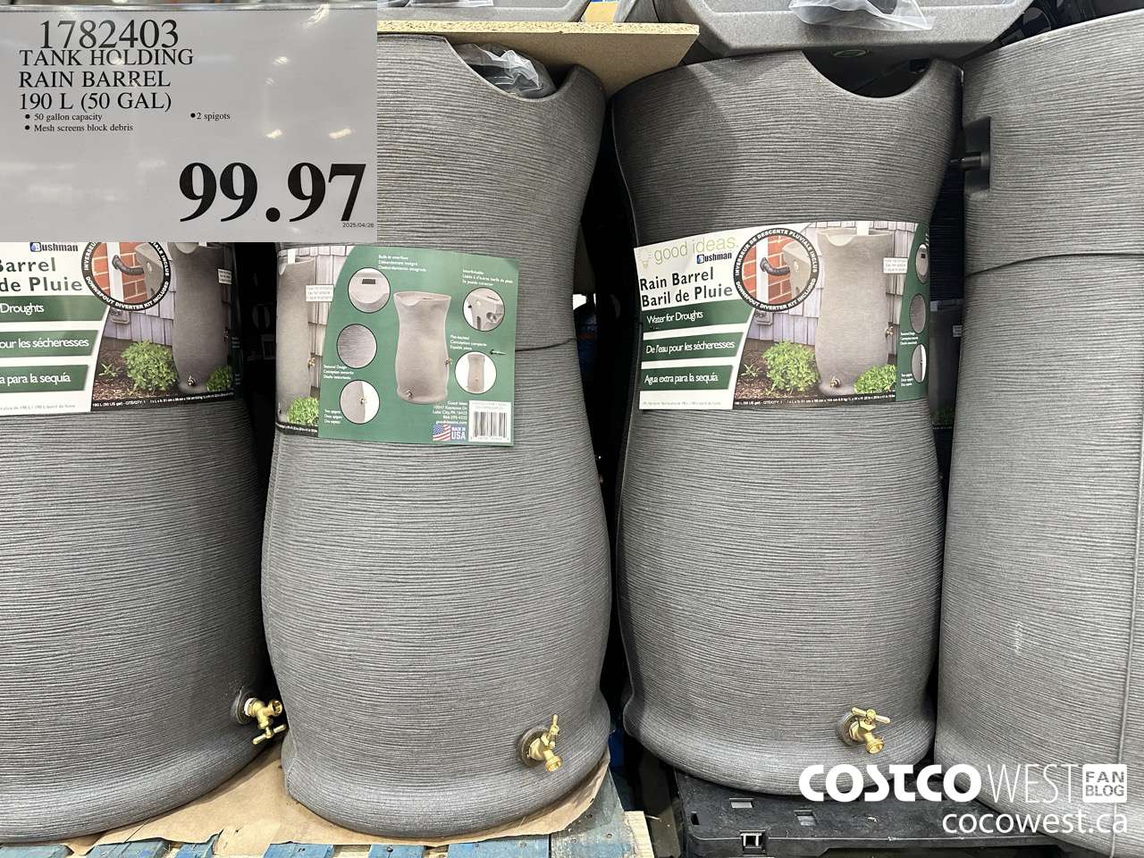 1782403 TANK HOLDING RAIN BARREL 50 GL $99.97