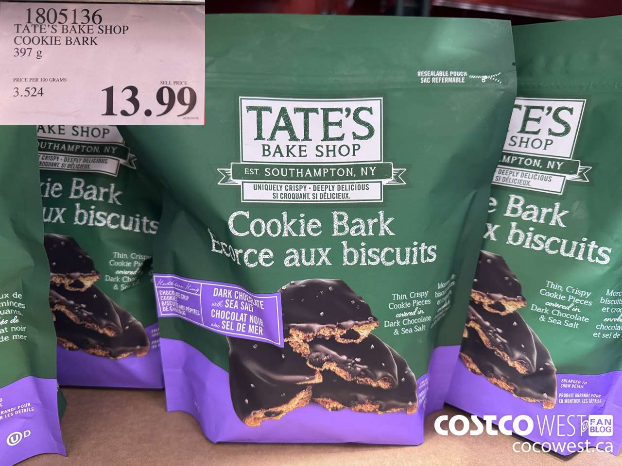 1805136 TATE'S BAKE SHOP COOKIE BARK 397G $13.99