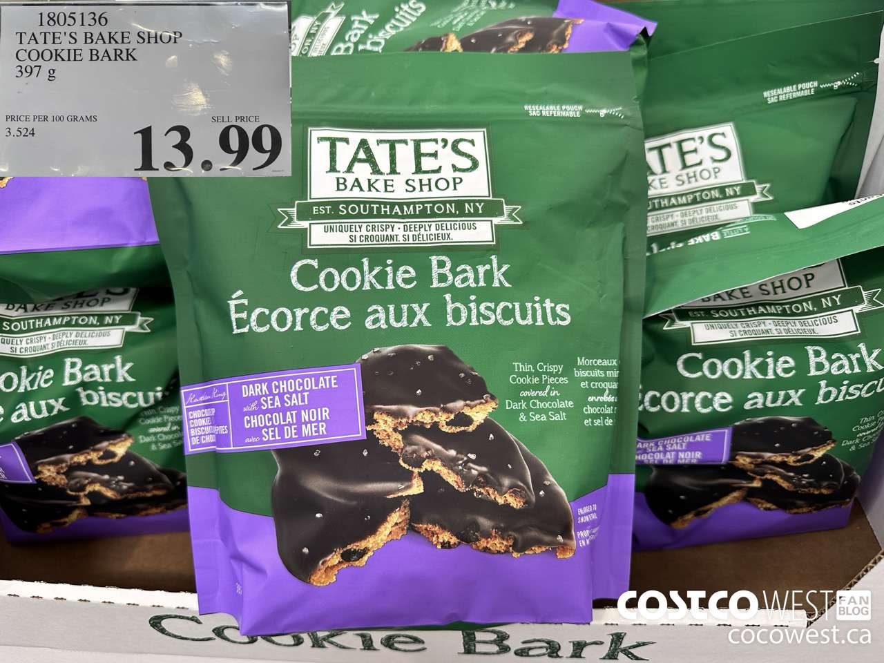 1805136 TATE'S BAKE SHOP COOKIE BARK 397G $13.99