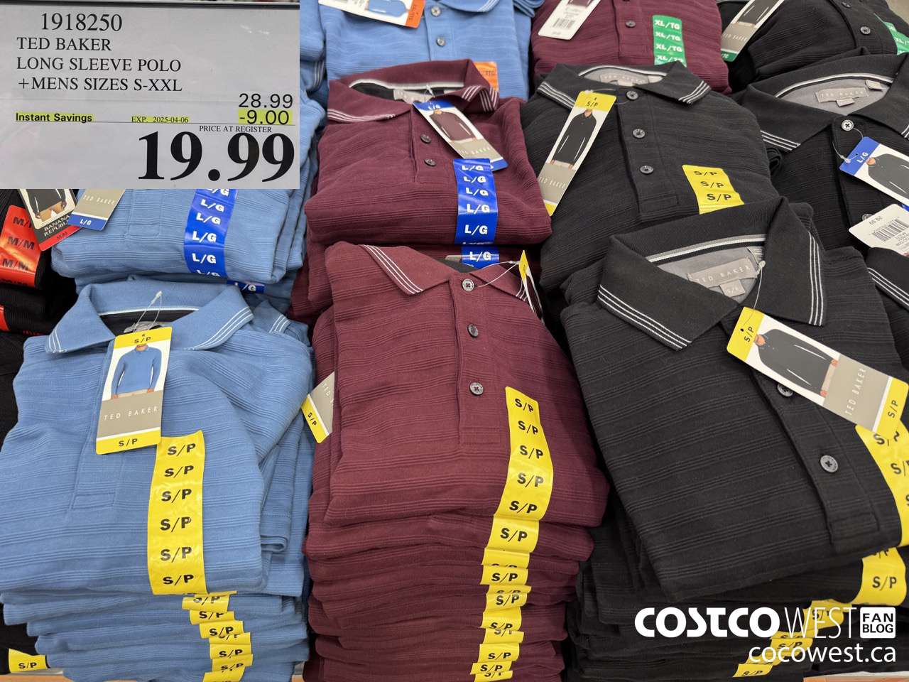 1918250 TED BAKER LONG SLEEVE POLO MENS SIZES S-XXL ($9.00 INSTANT SAVINGS EXPIRES ON 2025-04-06) $19.99