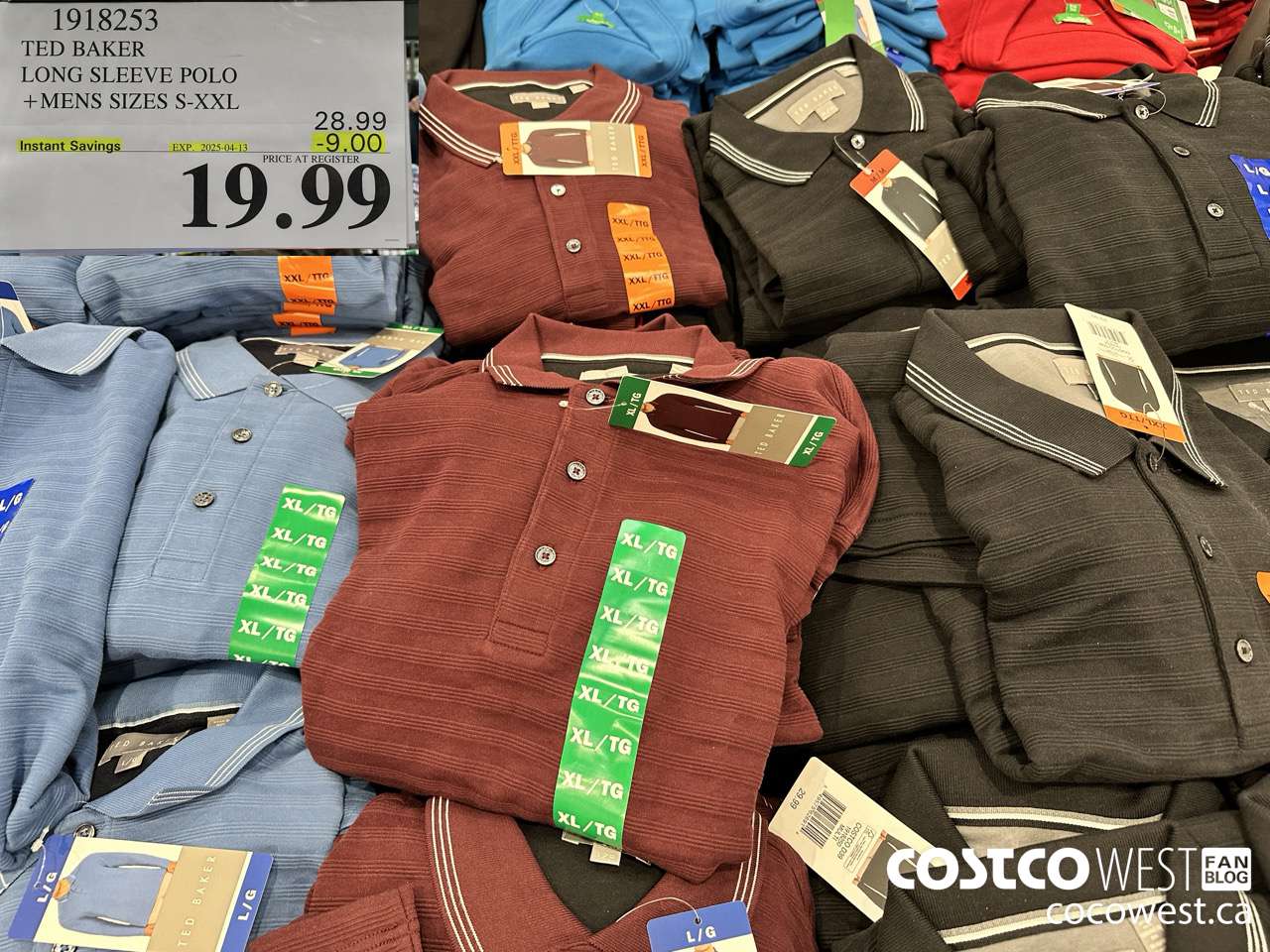 1918253 TED BAKER LONG SLEEVE POLO MENS SIZES S-XXL ($9.00 INSTANT SAVINGS EXPIRES ON 2025-04-13) $19.99