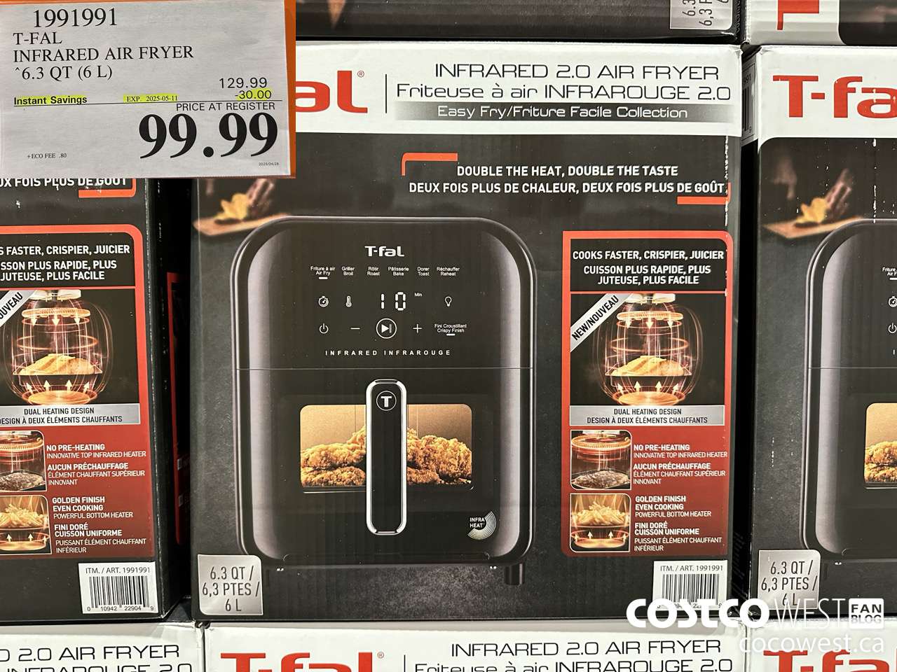 1991991 T-FAL INFRARED AIR FRYER 6.3QT (6L) ($30.00 INSTANT SAVINGS EXPIRES ON 2025-05-11) $99.99