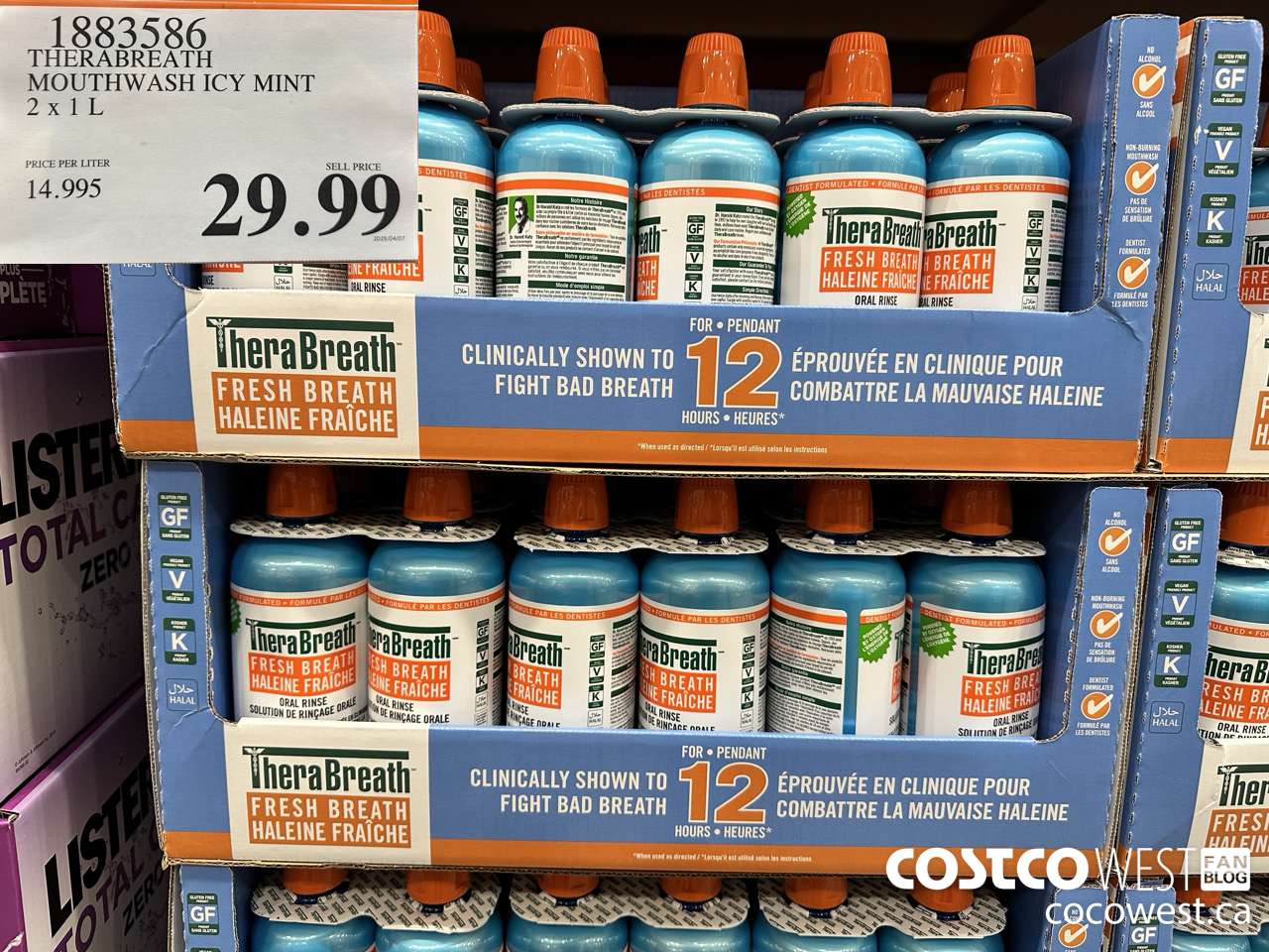 1883586 THERABREATH MOUTHWASH ICY MINT 2 X 1L $29.99