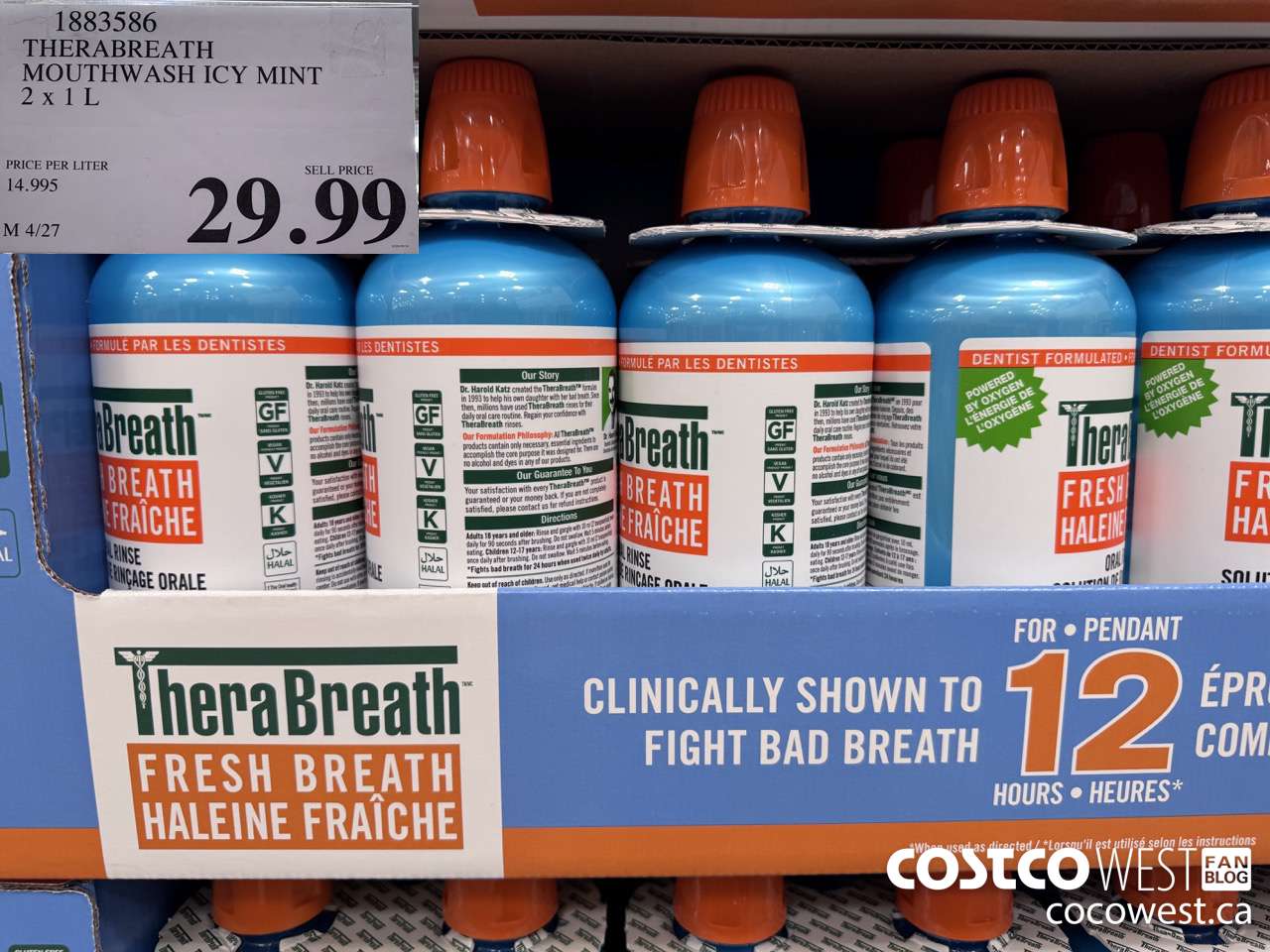 1883586 THERABREATH MOUTHWASH ICY MINT 2 X 1L $29.99