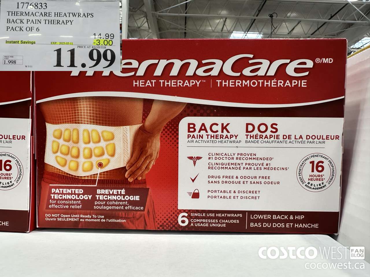 1776833 THERMACARE HEATWRAPS BACK PAIN THERAPY PACK OF 6 ($3.00 INSTANT SAVINGS EXPIRES ON 2025-05-11) $11.99
