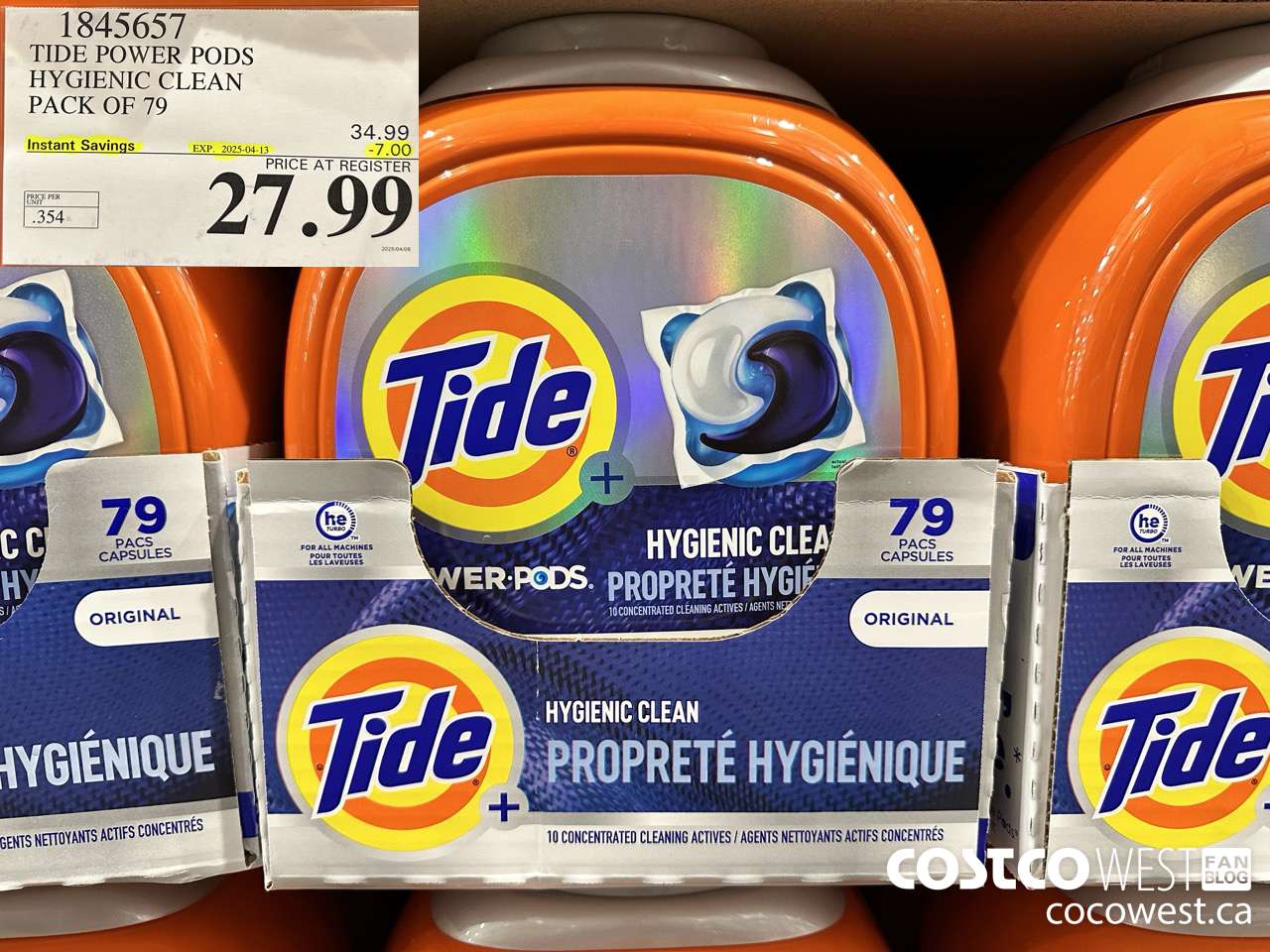 1845657 TIDE POWER PODS HYGIENIC CLEAN PACK OF 79 ($7.00 INSTANT SAVINGS EXPIRES ON 2025-04-13) $27.99