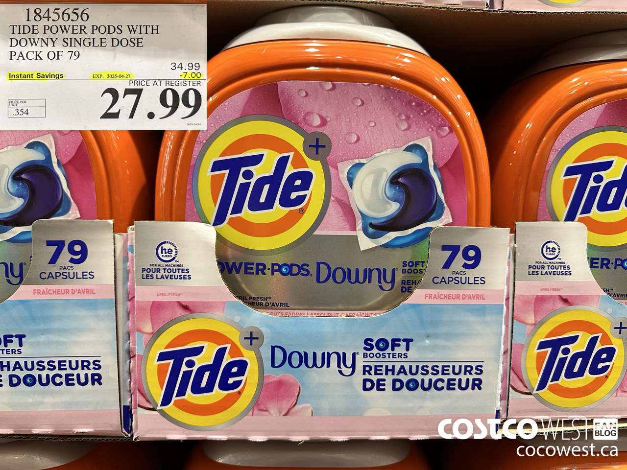 1845656 TIDE POWER PODS WITH DOWNY SINGLE DOSE PACK OF 79 ($7.00 INSTANT SAVINGS EXPIRES ON 2025-04-27) $27.99