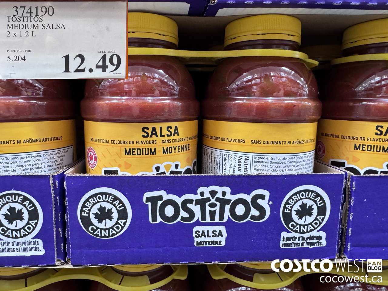 374190 TOSTITOS MEDIUM SALSA 2 X 1.2 L $12.49