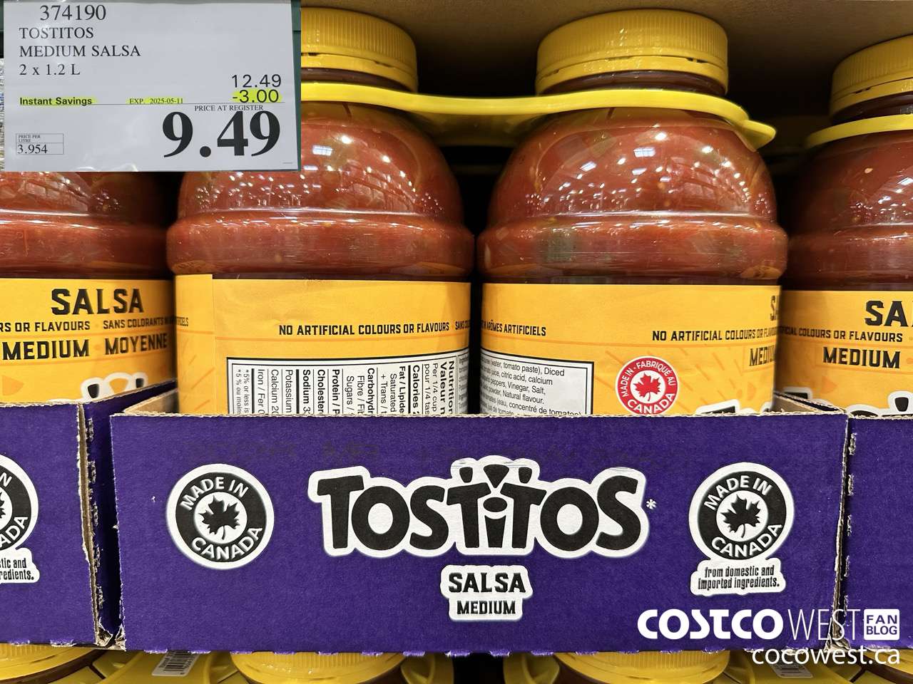 374190 TOSTITOS MEDIUM SALSA 2 X 1.2 L ($3.00 INSTANT SAVINGS EXPIRES ON 2025-05-11) $9.49