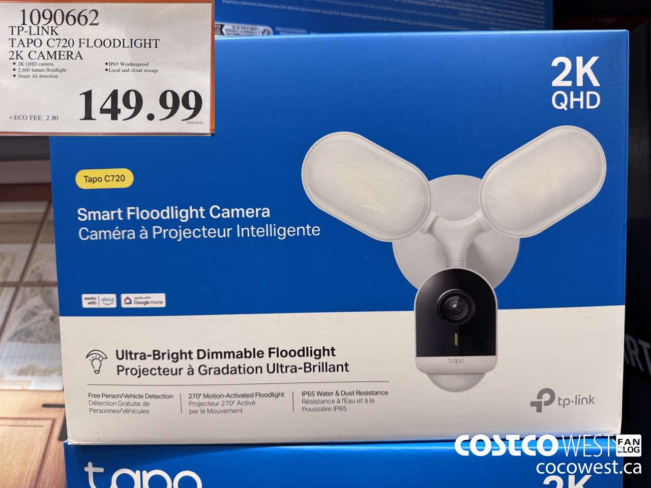 1090662 TP-LINK TAPO C720 FLOODLIGHT 2K CAMERA $149.99