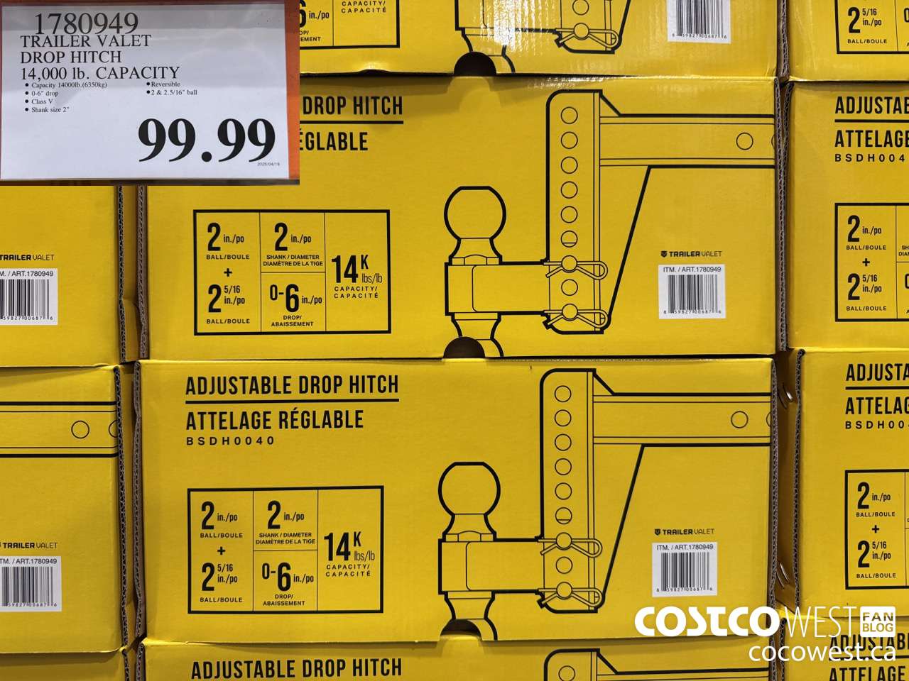 1780949 TRAILER VALET DROP HITCH 14000LB $99.99
