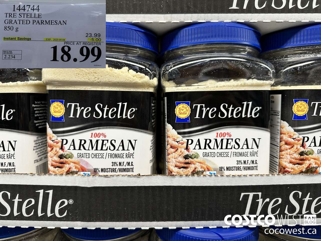 144744 TRE STELLE GRATED PARMESAN 850 g ($5.00 INSTANT SAVINGS EXPIRES ON 2025-05-04) $18.99