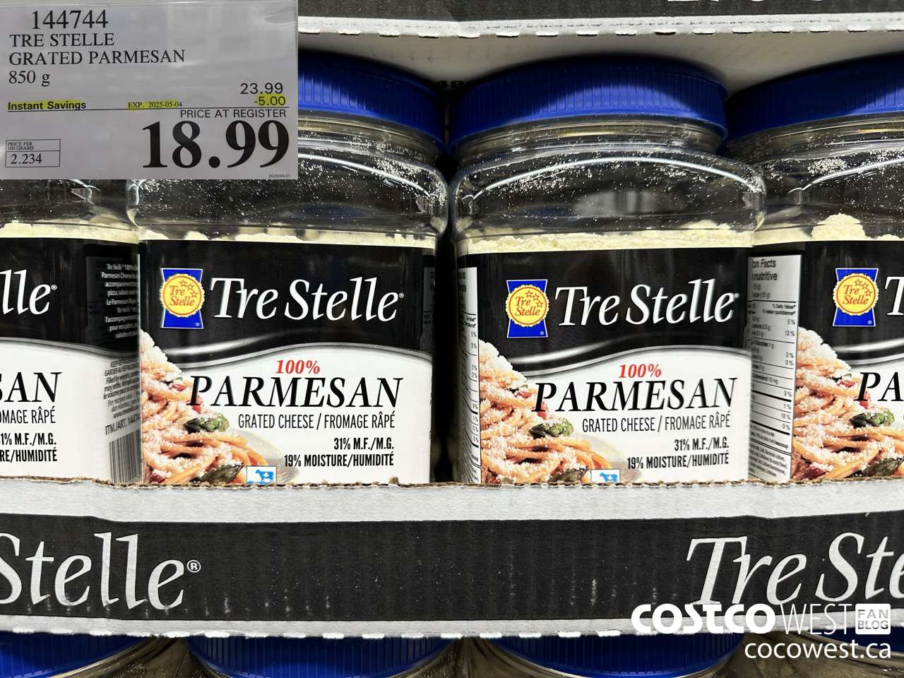 144744 TRE STELLE GRATED PARMESAN 850 g ($5.00 INSTANT SAVINGS EXPIRES ON 2025-05-04) $18.99