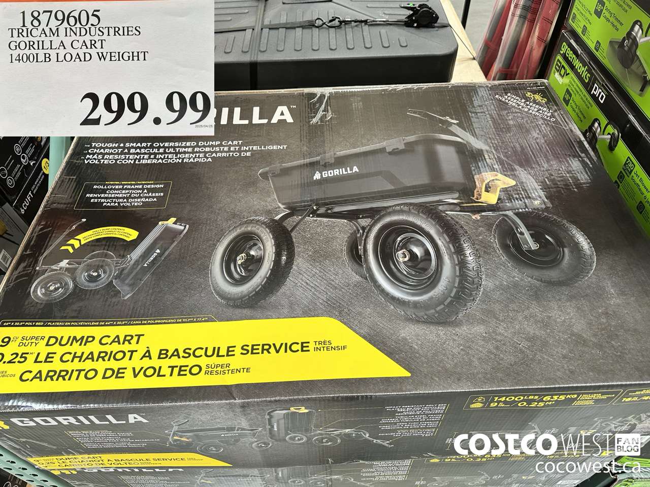 1879605 TRICAM INDUSTRIES GORILLA CART 1400LB LOAD WEIGHT $299.99