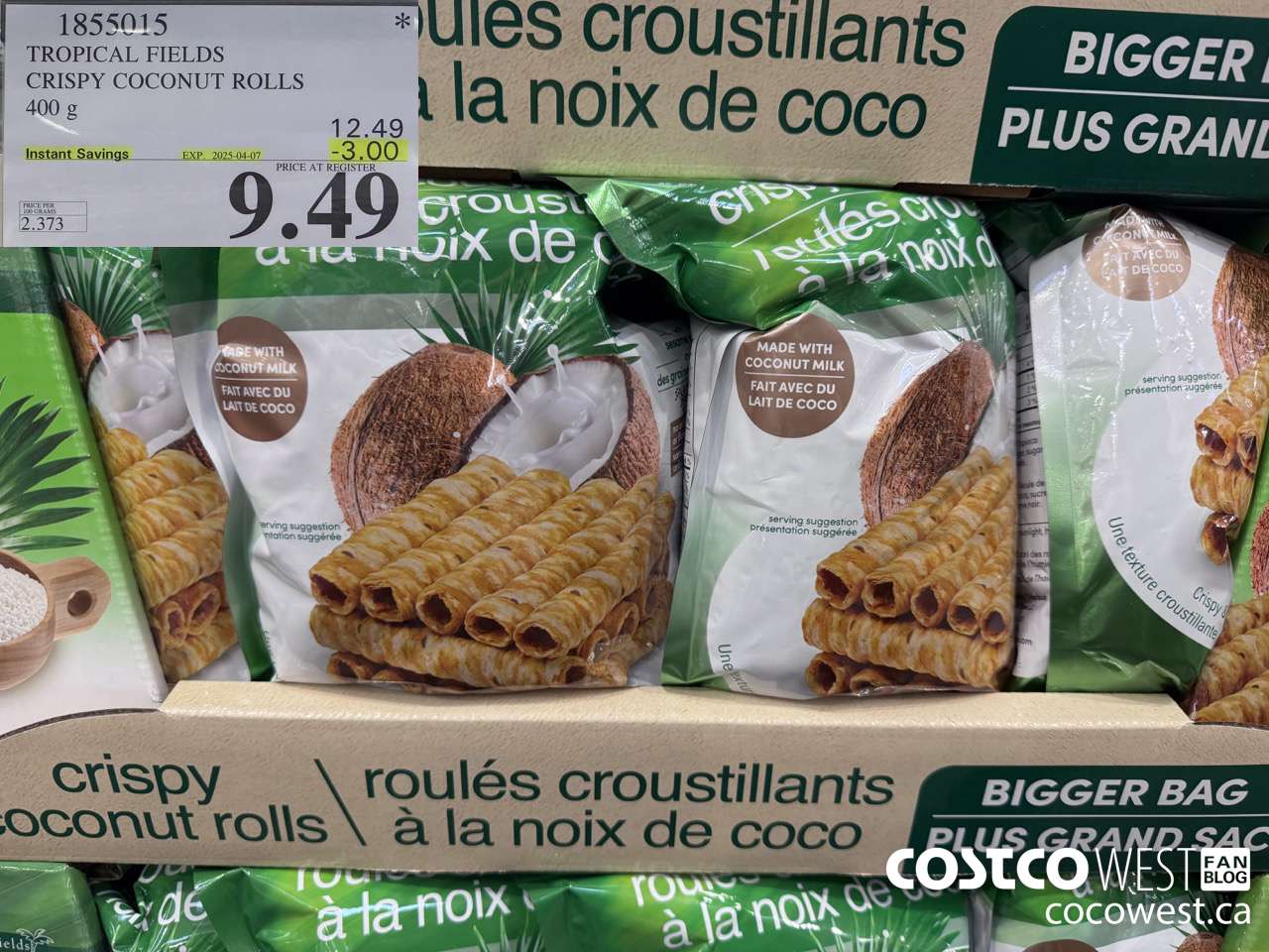 1855015 TROPICAL FIELDS CRISPY COCONUT ROLLS 400GM ($3.00 INSTANT SAVINGS EXPIRES ON 2025-04-07) $9.49
