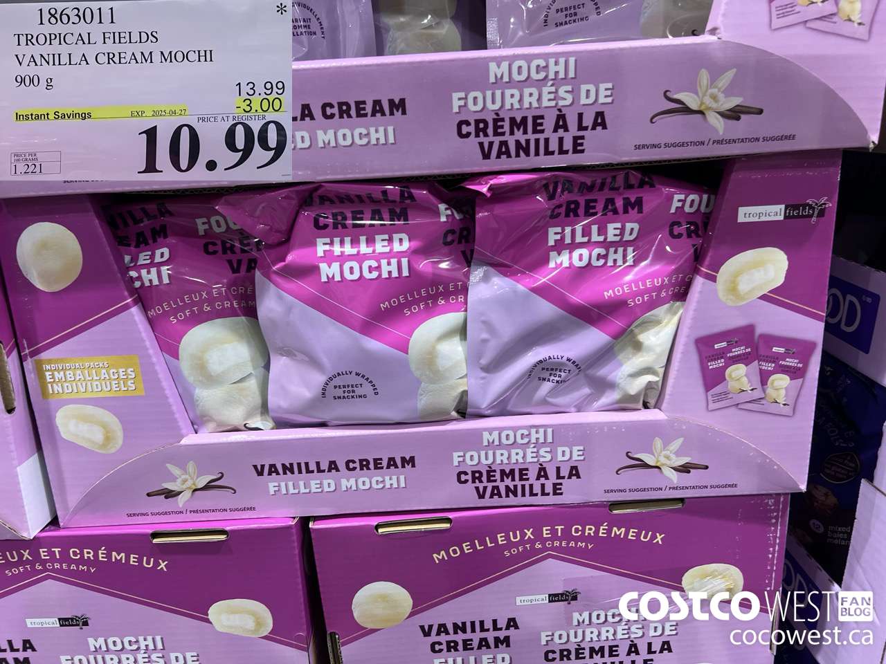 1863011 TROPICAL FIELDS VANILLA CREAM MOCHI 900G ($3.00 INSTANT SAVINGS EXPIRES ON 2025-04-27) $10.99