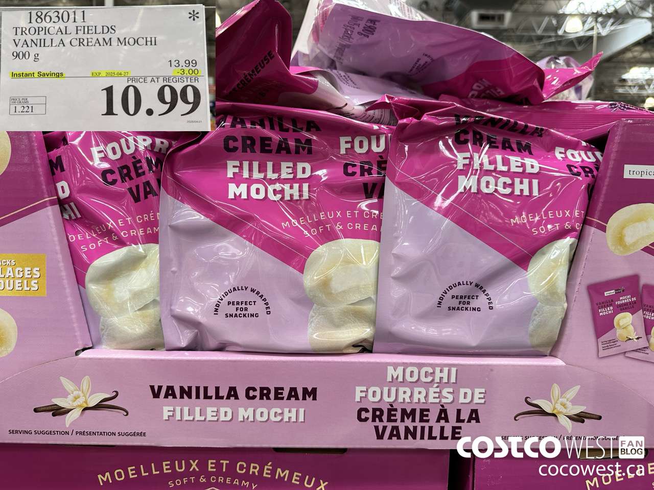 1863011 TROPICAL FIELDS VANILLA CREAM MOCHI 900G ($3.00 INSTANT SAVINGS EXPIRES ON 2025-04-27) $10.99