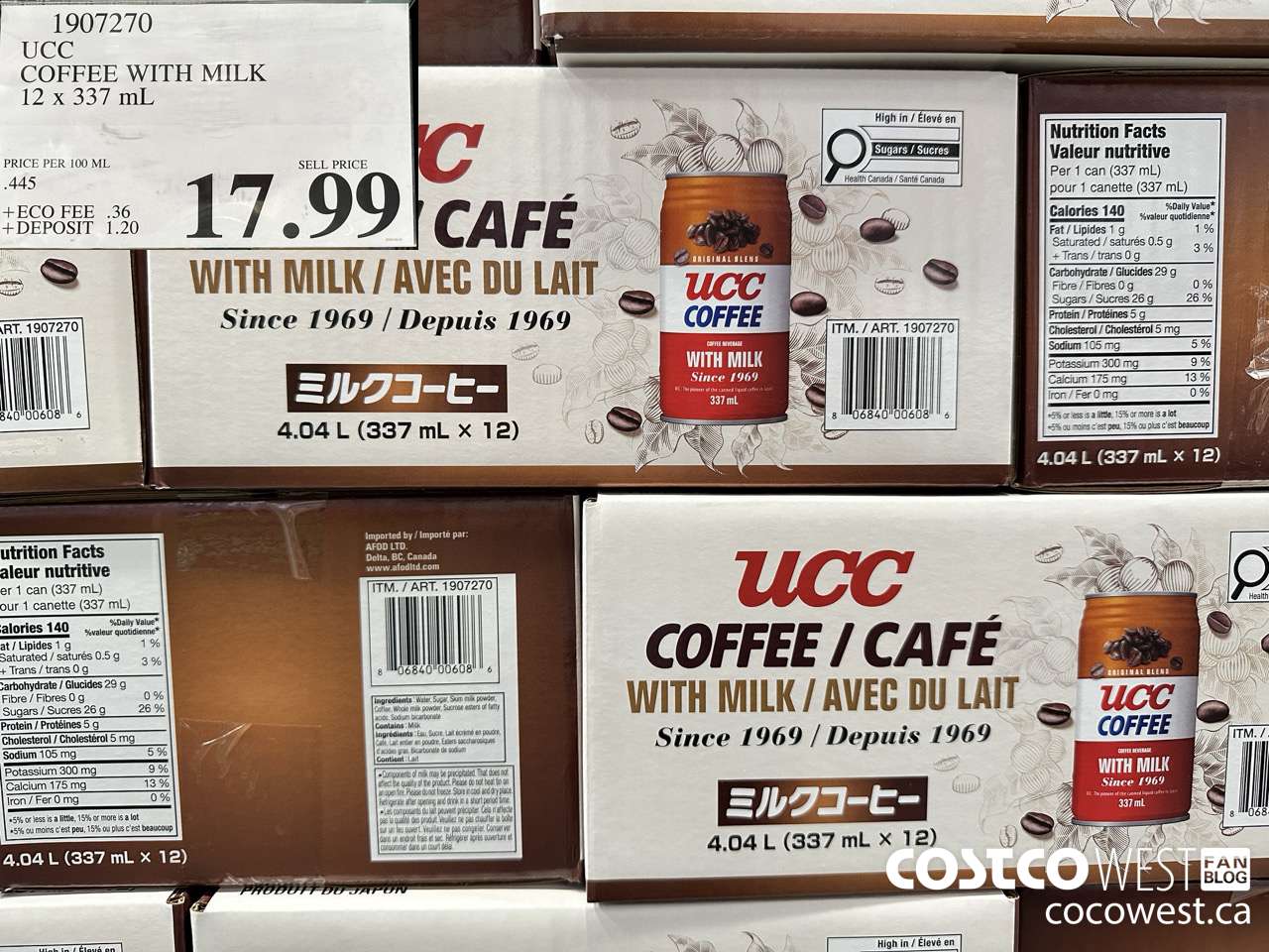 1907270 UCC COFFEE WITH MILK 12 X 337L $17.99