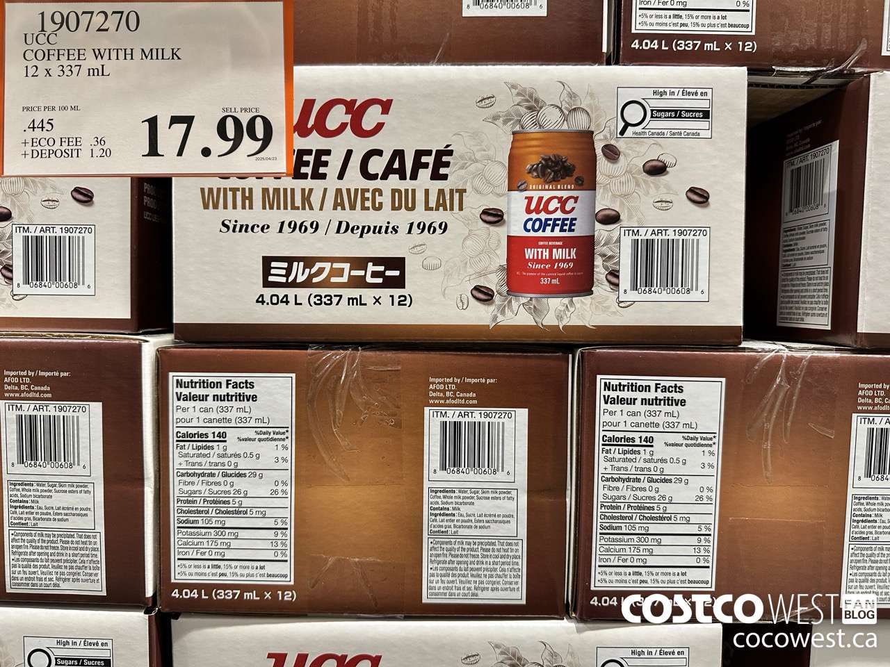 1907270 UCC COFFEE WITH MILK 12 X 337L $17.99