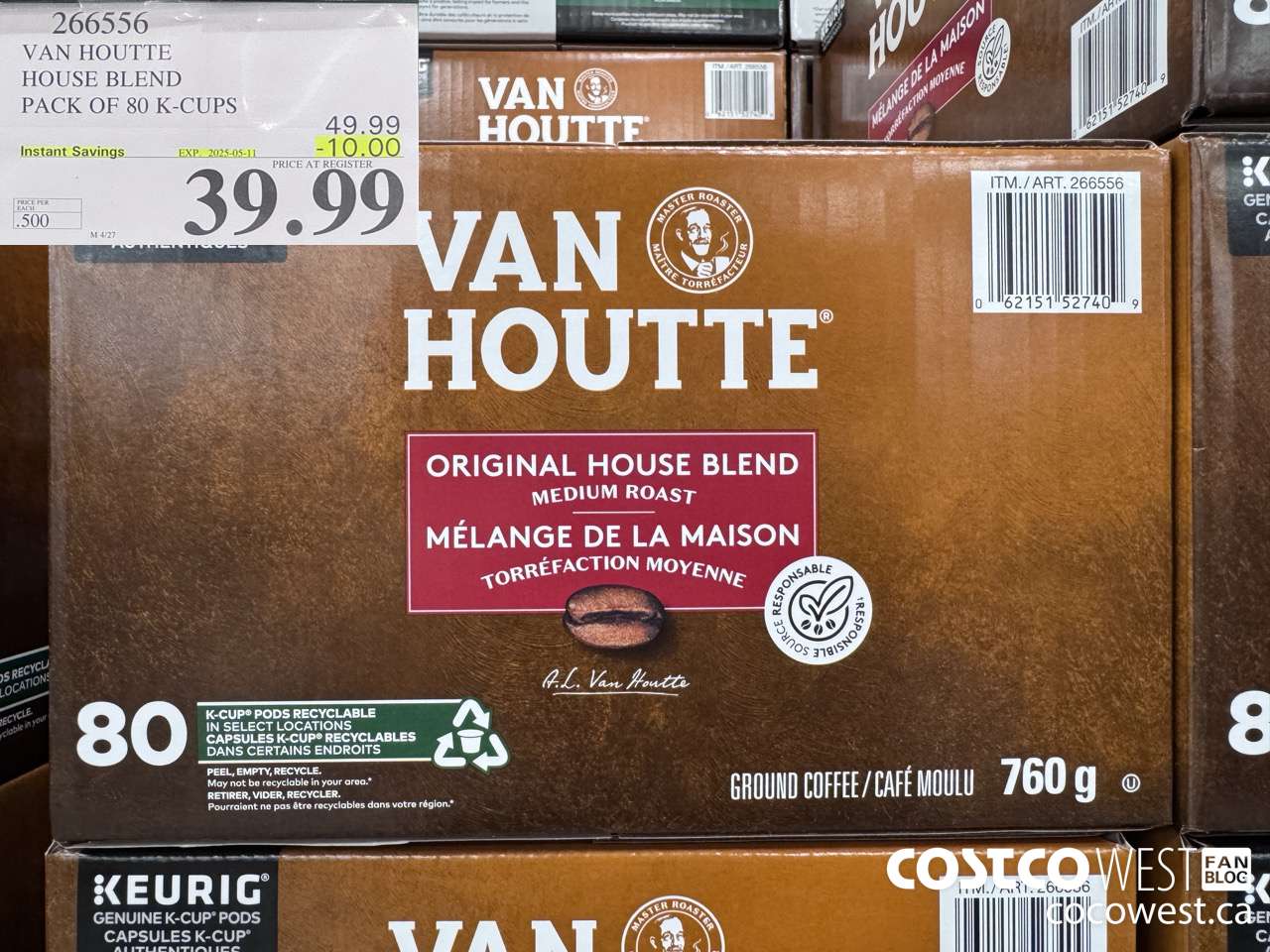 266556 VAN HOUTTE HOUSE BLEND K-CUPS 80 COUNT ($10.00 INSTANT SAVINGS EXPIRES ON 2025-05-11) $39.99