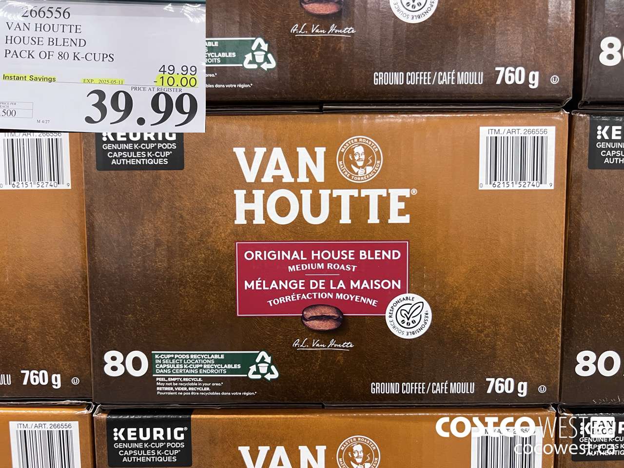 266556 VAN HOUTTE HOUSE BLEND K-CUPS 80 COUNT ($10.00 INSTANT SAVINGS EXPIRES ON 2025-05-11) $39.99