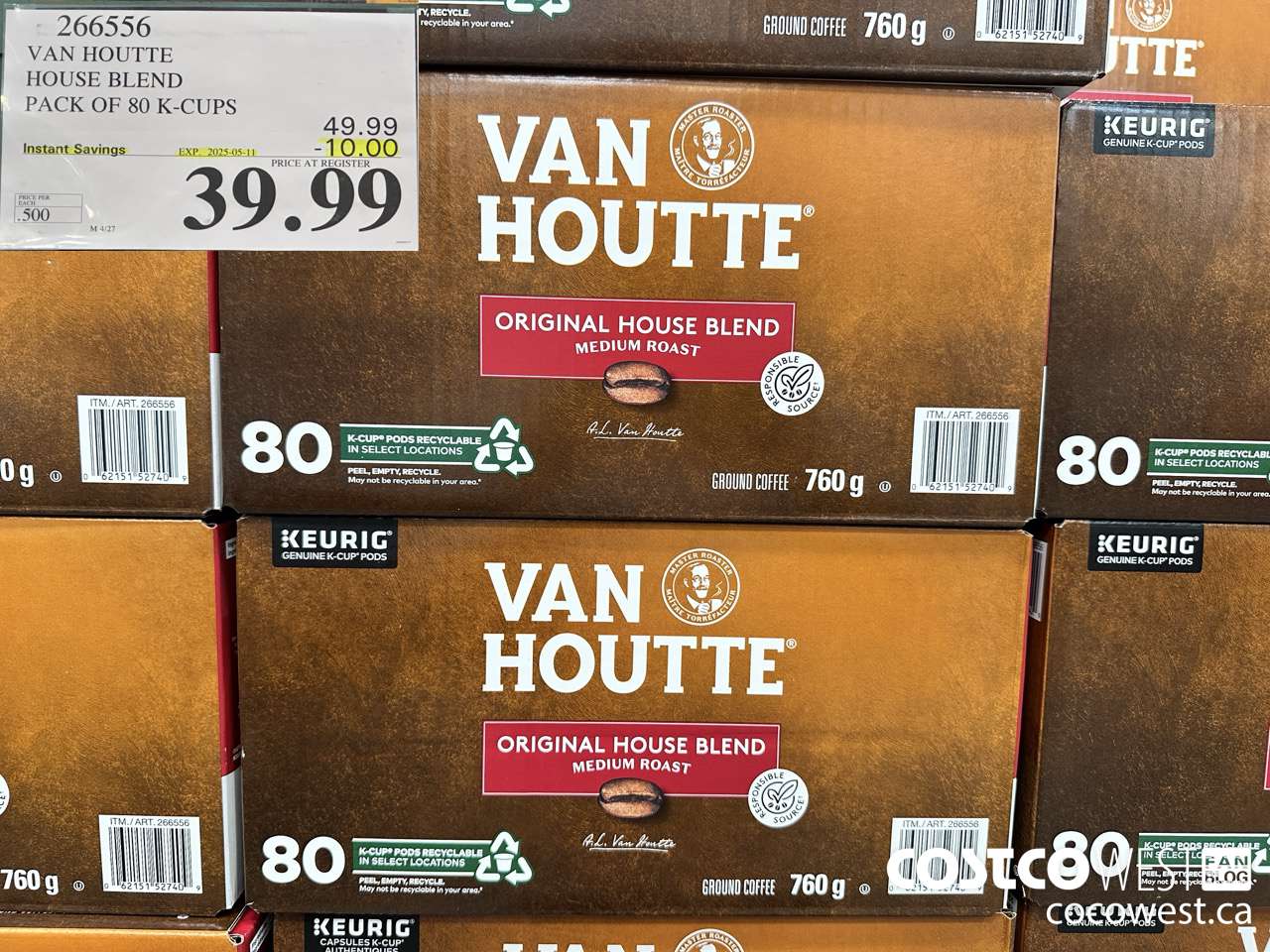 266556 VAN HOUTTE HOUSE BLEND K-CUPS 80 COUNT ($10.00 INSTANT SAVINGS EXPIRES ON 2025-05-11) $39.99