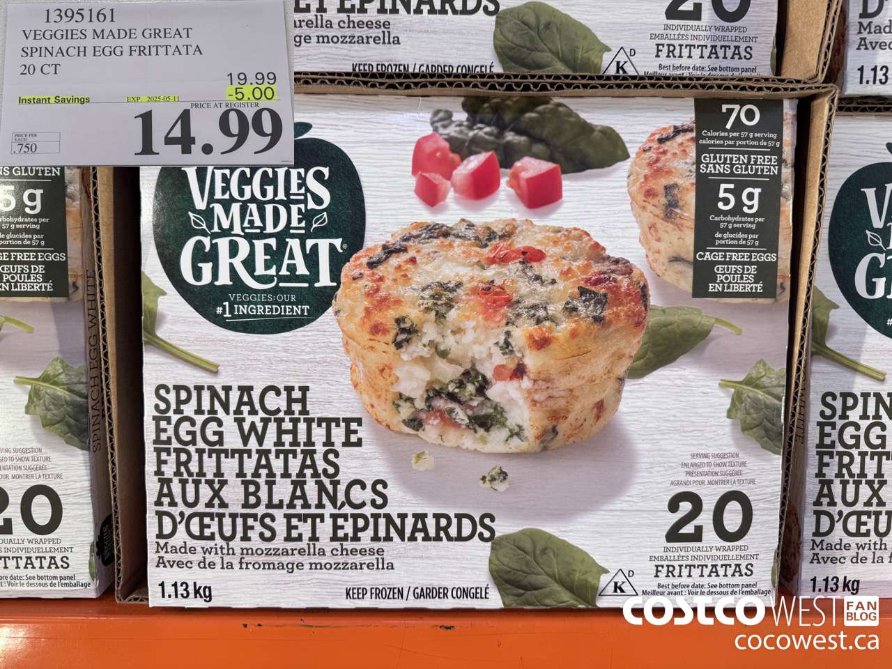 1395161 VEGGIES MADE GREAT SPINACH EGG FRITTATA 20 PK ($5.00 INSTANT SAVINGS EXPIRES ON 2025-05-11) $14.99
