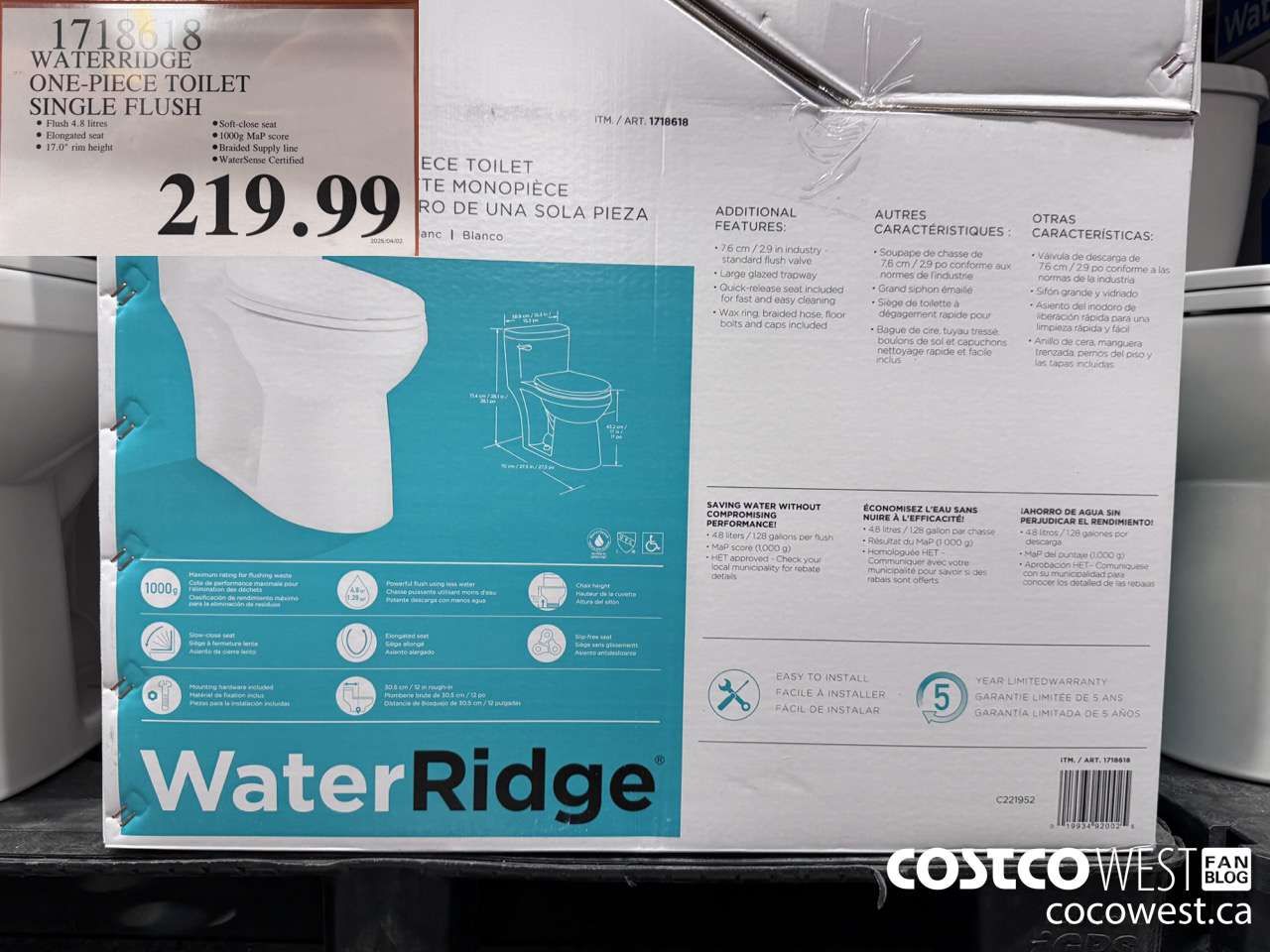 1718618 WATERRIDGE ONE-PIECE TOILET SINGLE FLUSH $219.99