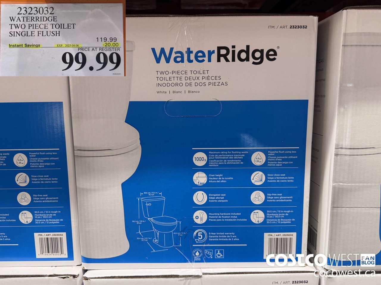 2323032 WATERRIDGE TWO PIECE TOILET SINGLE FLUSH ($20.00 INSTANT SAVINGS EXPIRES ON 2025-04-06) $99.99