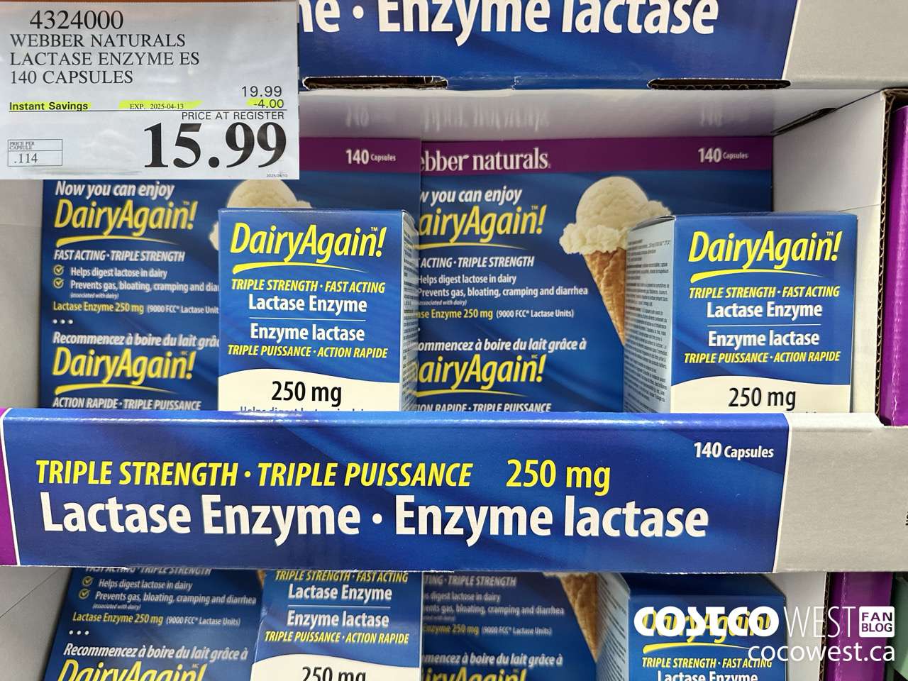 4324000 WEBBER LACTASE ENZYME ES 140 CAPSULES ($4.00 INSTANT SAVINGS EXPIRES ON 2025-04-13) $15.99