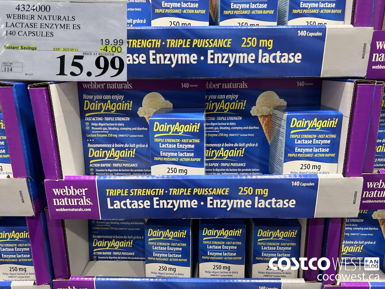 4324000 WEBBER LACTASE ENZYME ES 140 CAPSULES ($4.00 INSTANT SAVINGS EXPIRES ON 2025-05-11) $15.99