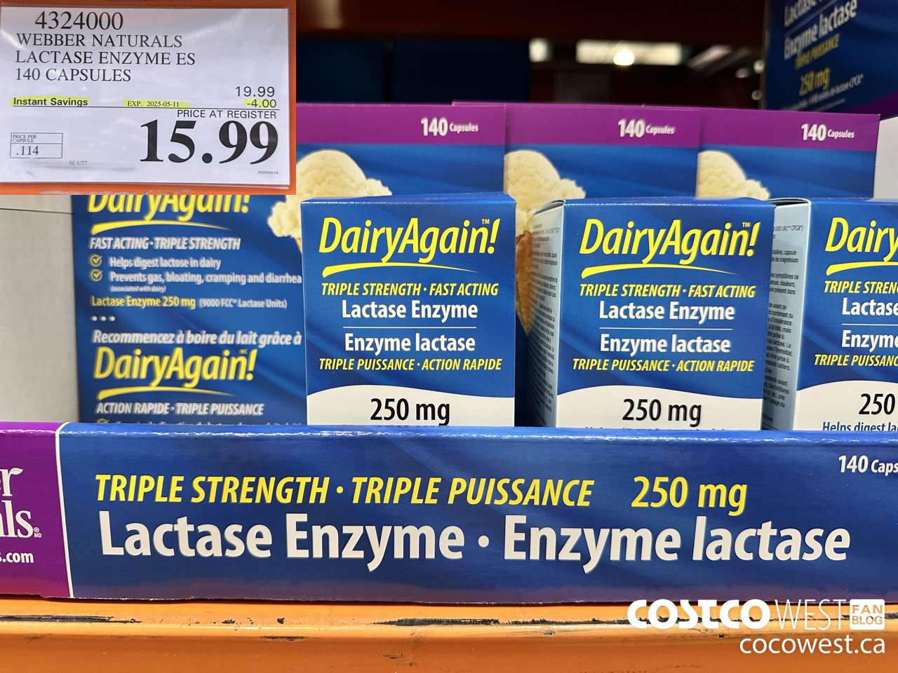 4324000 WEBBER LACTASE ENZYME ES 140 CAPSULES ($4.00 INSTANT SAVINGS EXPIRES ON 2025-05-11) $15.99