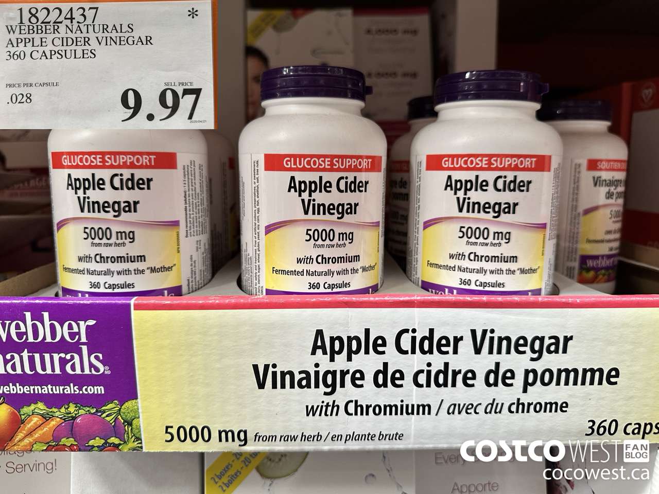 1822437 WEBBER NATURALS APPLE CIDER VINEGAR 360 CAPSULES $9.97