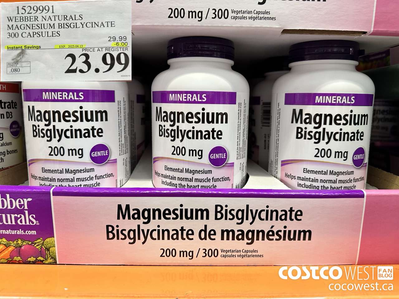 1529991 WEBBER NATURALS MAGNESIUM BISGLYCINATE 200MG 300 CAPSULES ($6.00 INSTANT SAVINGS EXPIRES ON 2025-04-13) $23.99