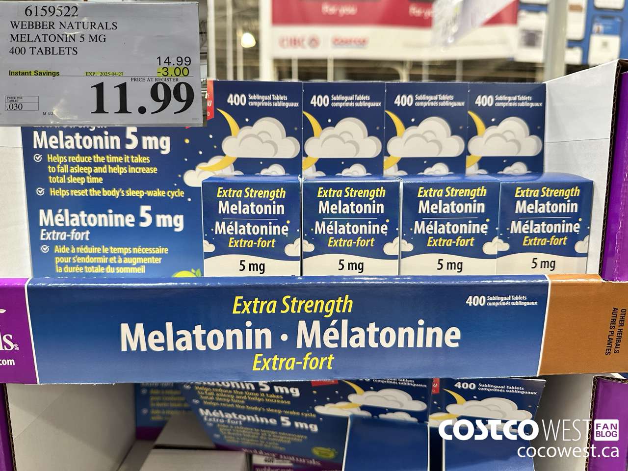 6159522 WEBBER NATURALS MELATONIN 5 MG 400 TABLETS ($3.00 INSTANT SAVINGS EXPIRES ON 2025-04-27) $11.99