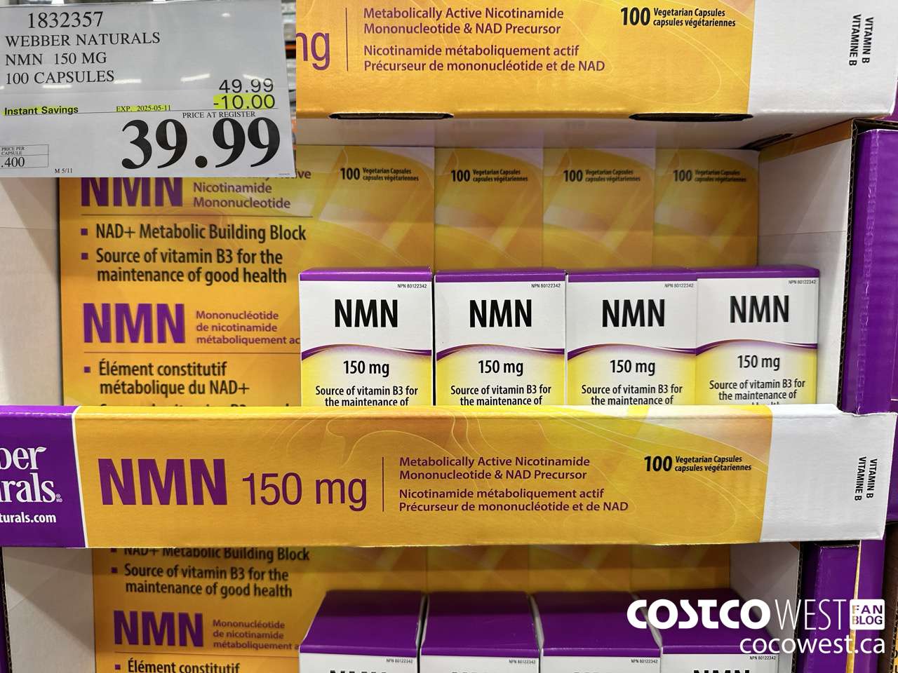 1832357 WEBBER NATURALS NMN 150MG 100 CAPSULES ($13.00 INSTANT SAVINGS EXPIRES ON 2025-05-11) $39.99
